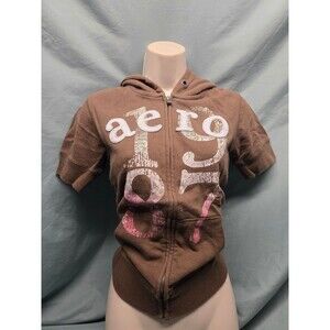 Vintage Aeropostale Brown Half Hooded Sleeve Zip Up